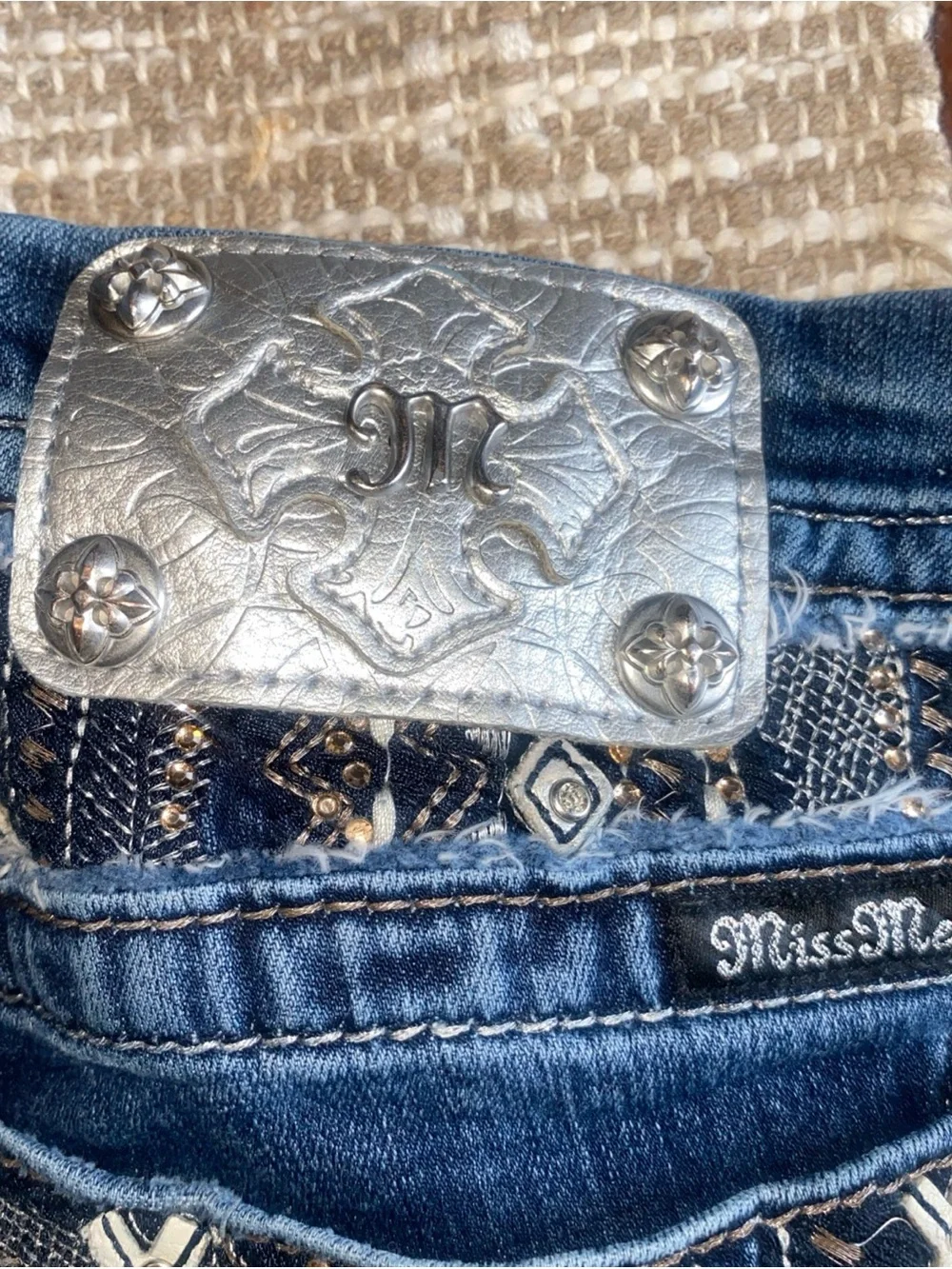 Miss Me Blue Embroidered Boyfriend Jeans
